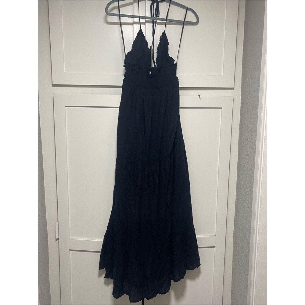 New Kimchi Blue Phoebe Open Back Halter Tiered Maxi Dress Rayon Black Sz S NWOT - Picture 5 of 10